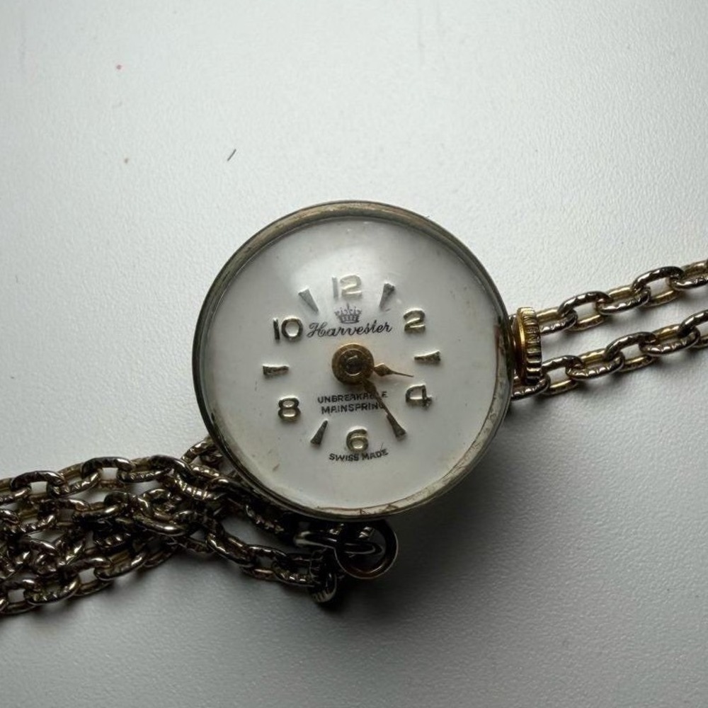 Vintage Harvester Bubble Watch Pendant Necklace Swiss Mechanical Exhibition Back